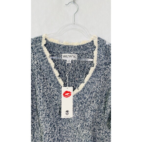 Wildfox Sweater Women M Black White Oversized Distressed V-neck - Picture 10 of 11